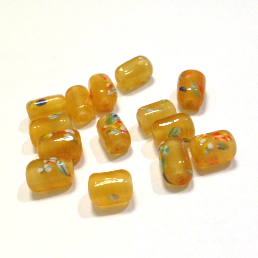 9X6MM Amber Floral Tombo Glass Tube Bead (72 pieces)