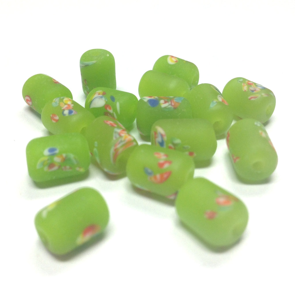 9X6MM Green Mat Floral Tombo Glass Tube Bead (72 pieces)