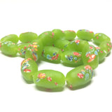 14X8MM Green Mat Tombo Glass Oval Bead (36 pieces)