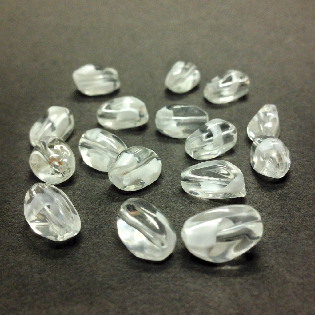11X7MM White Glass Baroque Oval Bead (100 pieces)
