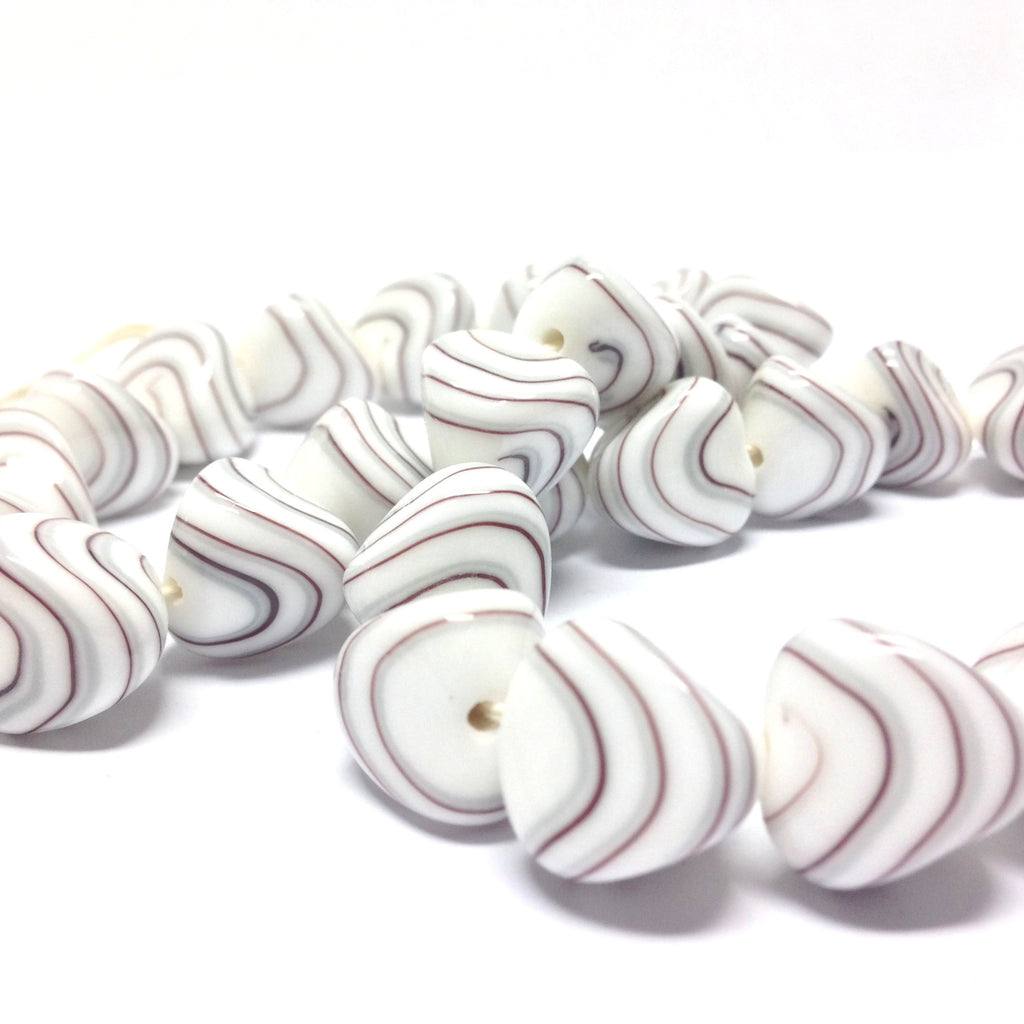16MM White/Black Swirl Glass Nugget Bead (24 pieces)