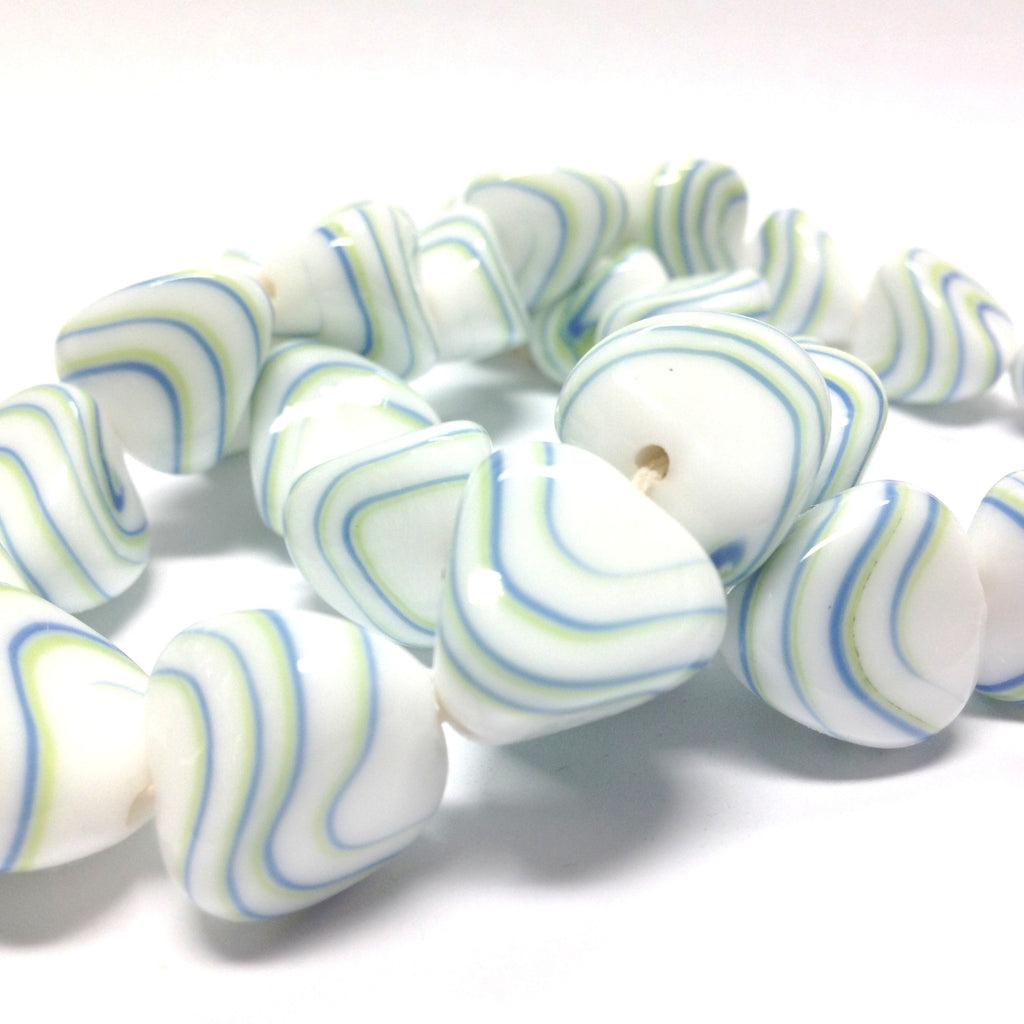 16MM White/Blue Swirl Glass Nugget Bead (24 pieces)