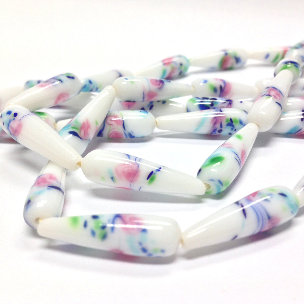 30X8MM White Glass Pear Tombo Bead (12 pieces)