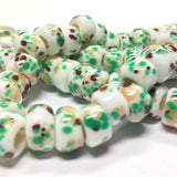 11X6MM White Glass w/Green/Brown Rondel Bead (72 pieces)