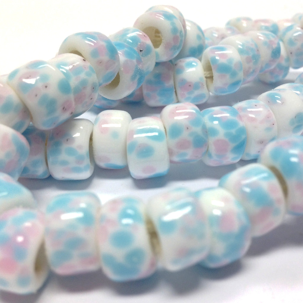 11X6MM White Glass w/Blue And Pink Rondel Bead (72 pieces)