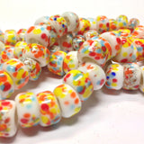 11X6MM White Glass w/Orange/Red/Blue Rondel Bead (72 pieces)