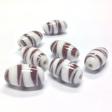 16X10MM Brown Stripes On White Glass Oval Bead (36 pieces)