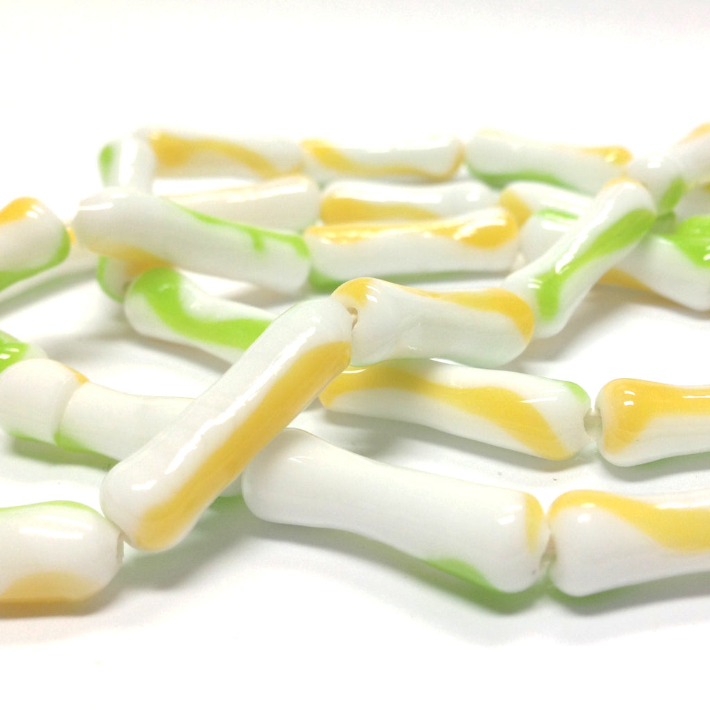 22X6MM White/Green/Beige Glass Tube Bead (36 pieces)