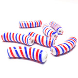 30X8MM Red/Wht/Blu Stripe Macaroni Bead (12 pieces)