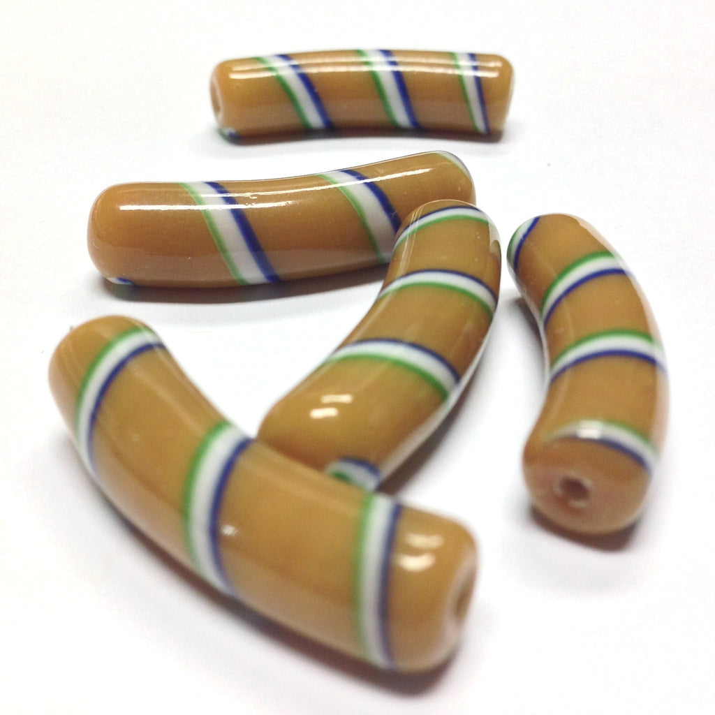 32X8MM Beige Swirl Glass Macaroni Bead (24 pieces)