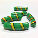 32X8MM Green Swirl Glass Macaroni Bead (24 pieces)