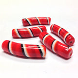 32X8MM Red Swirl Glass Macaroni Bead (24 pieces)