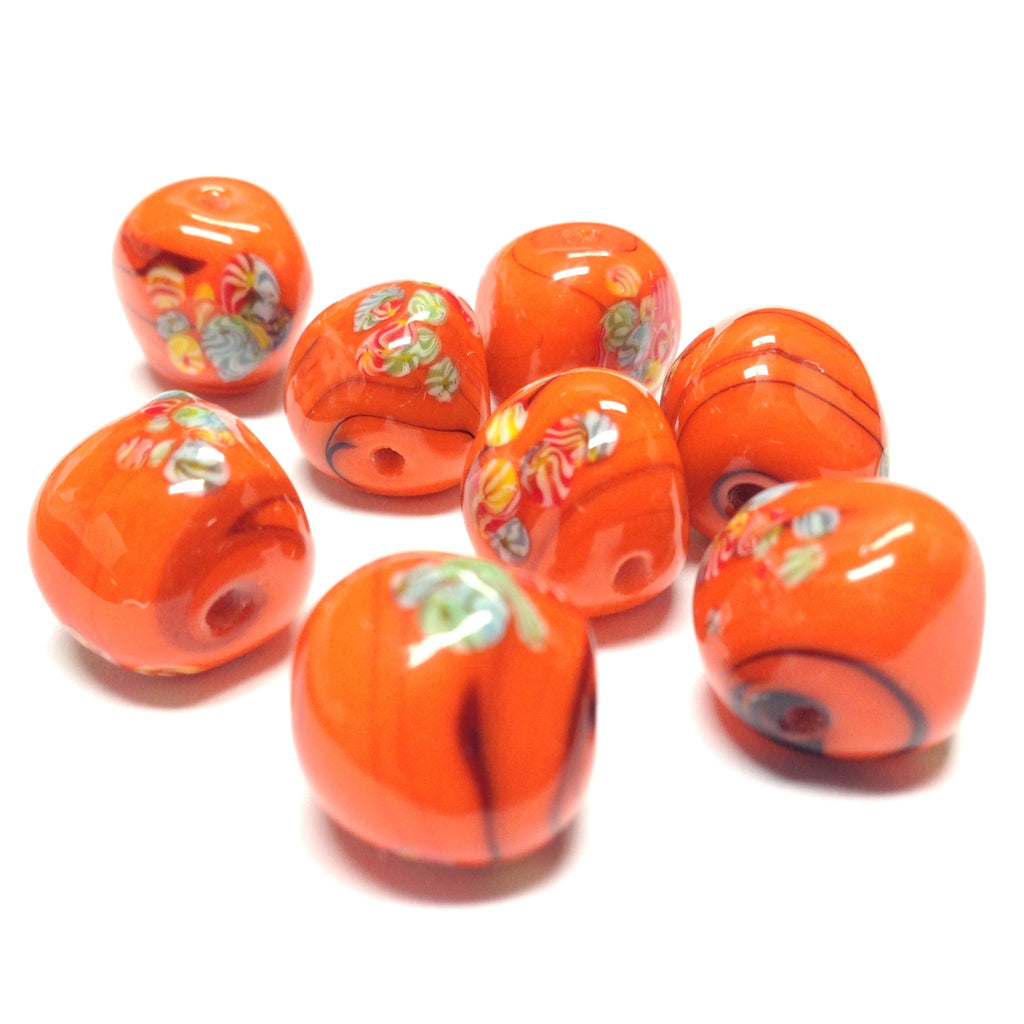 12MM Orange Matrix Baroque Round Glass Tombo Bead (24 pieces)