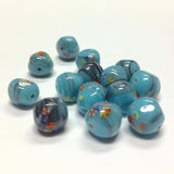 9MM Turquoise Matrix Baroque Round Glass Tombo Bead (36 pieces)