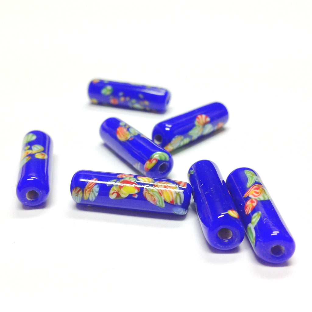 21X6MM Navy Tombo Glass Tube Bead (36 pieces)