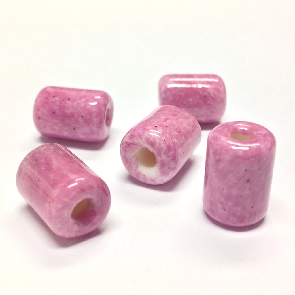 16X12MM Pink Ceramic Tube Bead 3MM Hole (34 pieces)