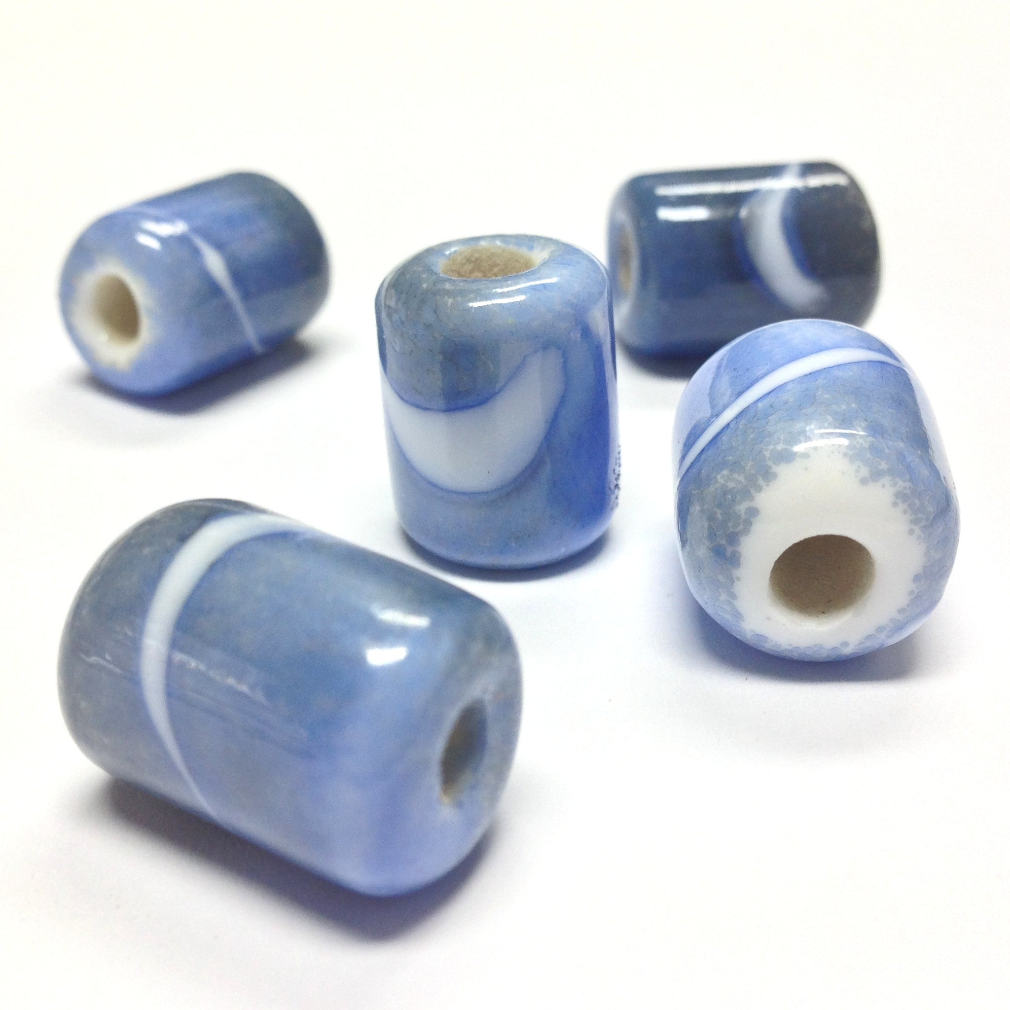 18X14MM Blue Ceramic Tube Bead 5MM Hole (24 pieces)