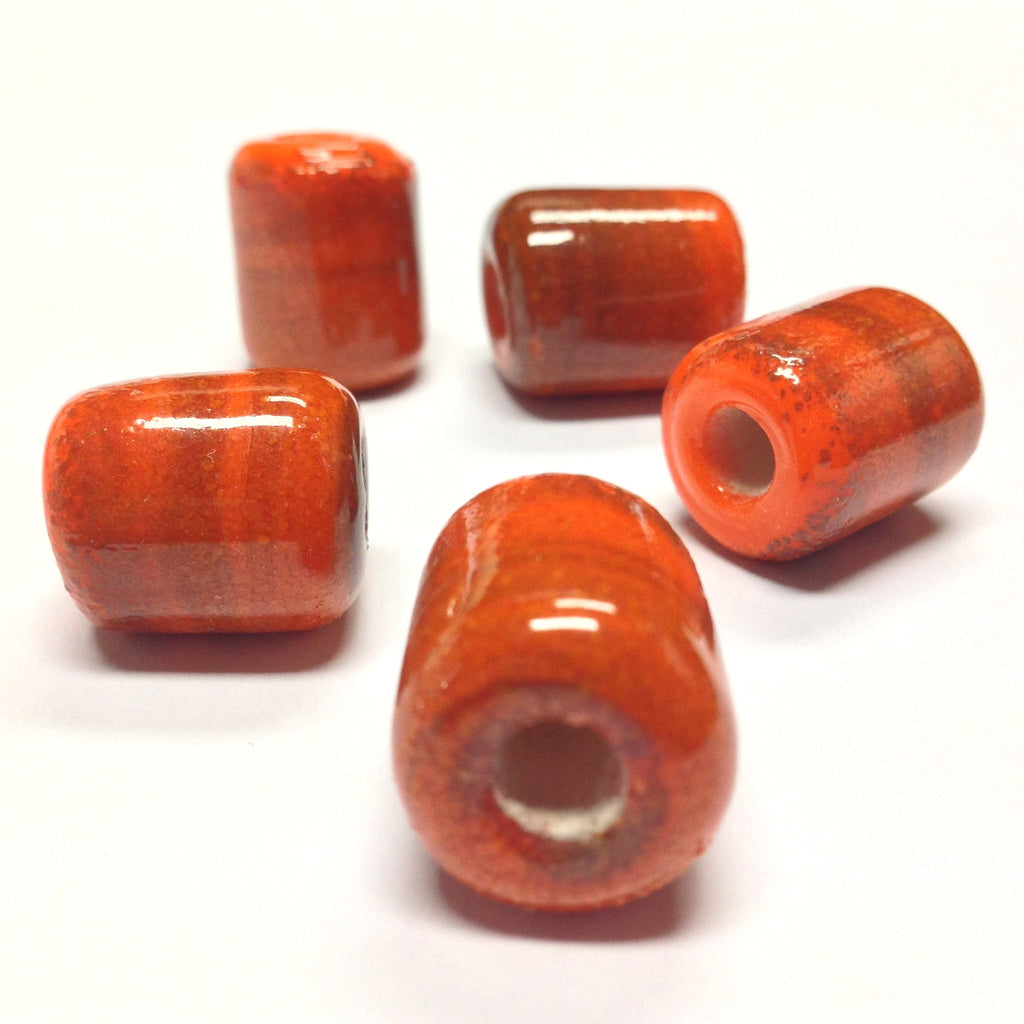 18X14MM Orange Ceramic Tube Bead 5MM Hole (24 pieces)