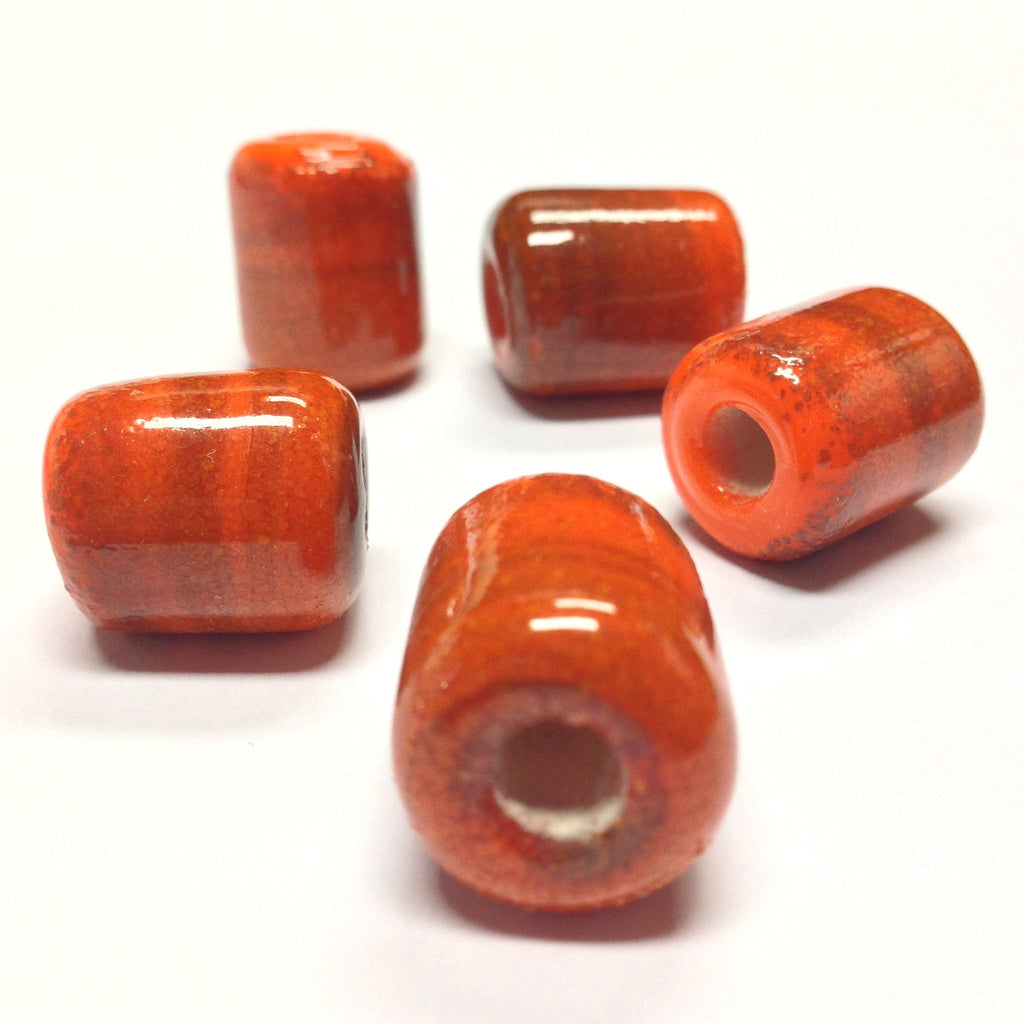18X14MM Orange Ceramic Tube Bead 5MM Hole (24 pieces)