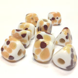 13MM White Glass w/Brown Spots 3-Sided Bead 4MM Hole (36 pieces)