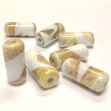 18X9MM Beige w/White Ceramic Tube Bead (36 pieces)