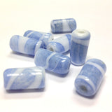 18X9MM Blue w/White Ceramic Tube Bead (18 pieces)
