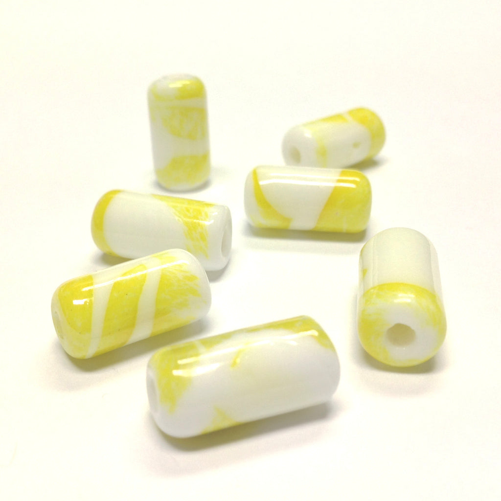18X9MM Yellow w/White Ceramic Tube Bead (36 pieces)