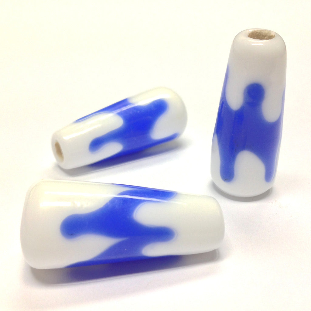 33MM Blue/White Ceramic Cone Bead 4MM Hole (24 pieces)