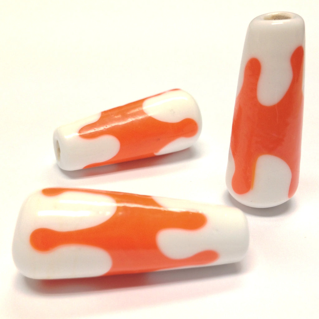 33MM Orange/White Ceramic Cone Bead 4MM Hole (24 pieces)