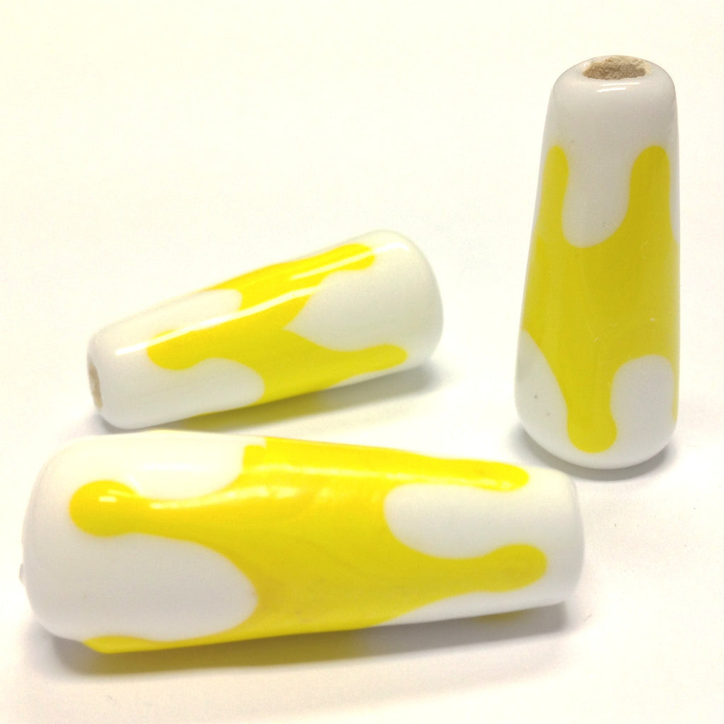33MM Yellow/White Ceramic Cone Bead 4MM Hole (24 pieces)