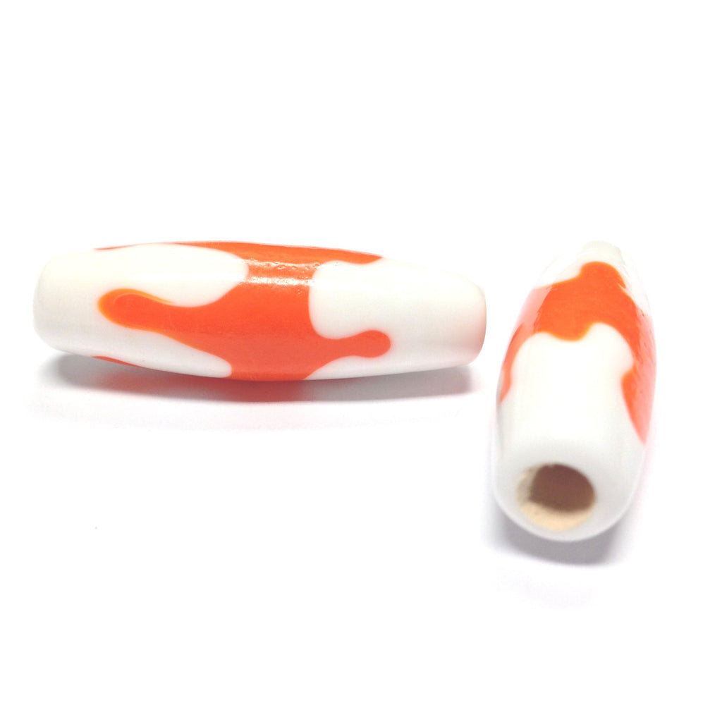 36MM Orange/White Ceramic Oval Bead 4MM Hole (24 pieces)