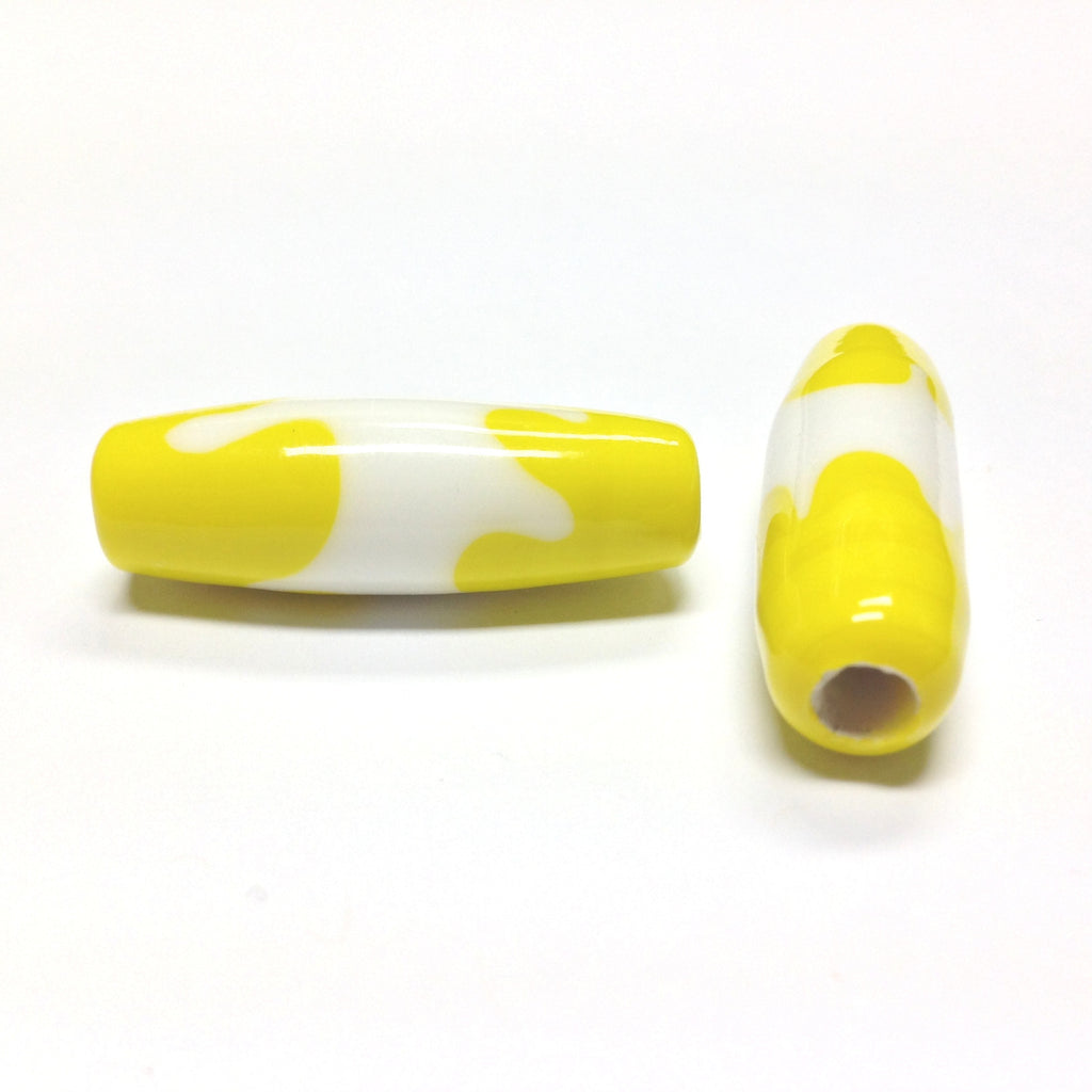 36MM Yellow/White Ceramic Oval Bead 4MM Hole (24 pieces)