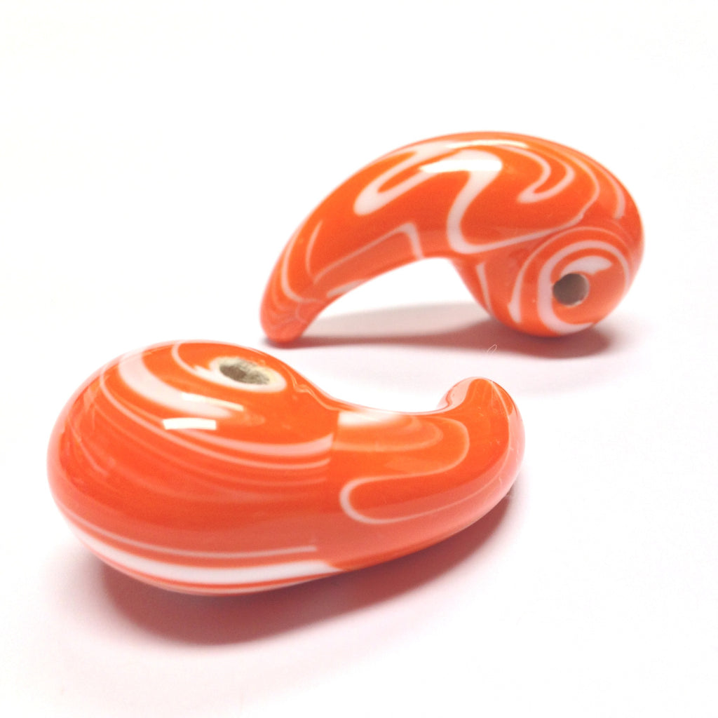 46X18MM Orange/White Ceramic Comma Drop (6 pieces)