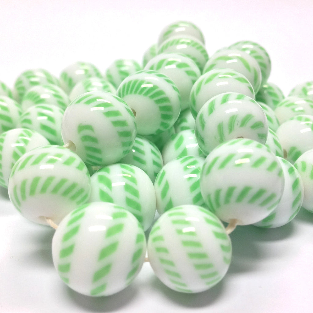 10MM Green/White Glass Bead (72 pieces)