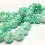 10MM White With Green Spots Glass Bead (72 pieces)