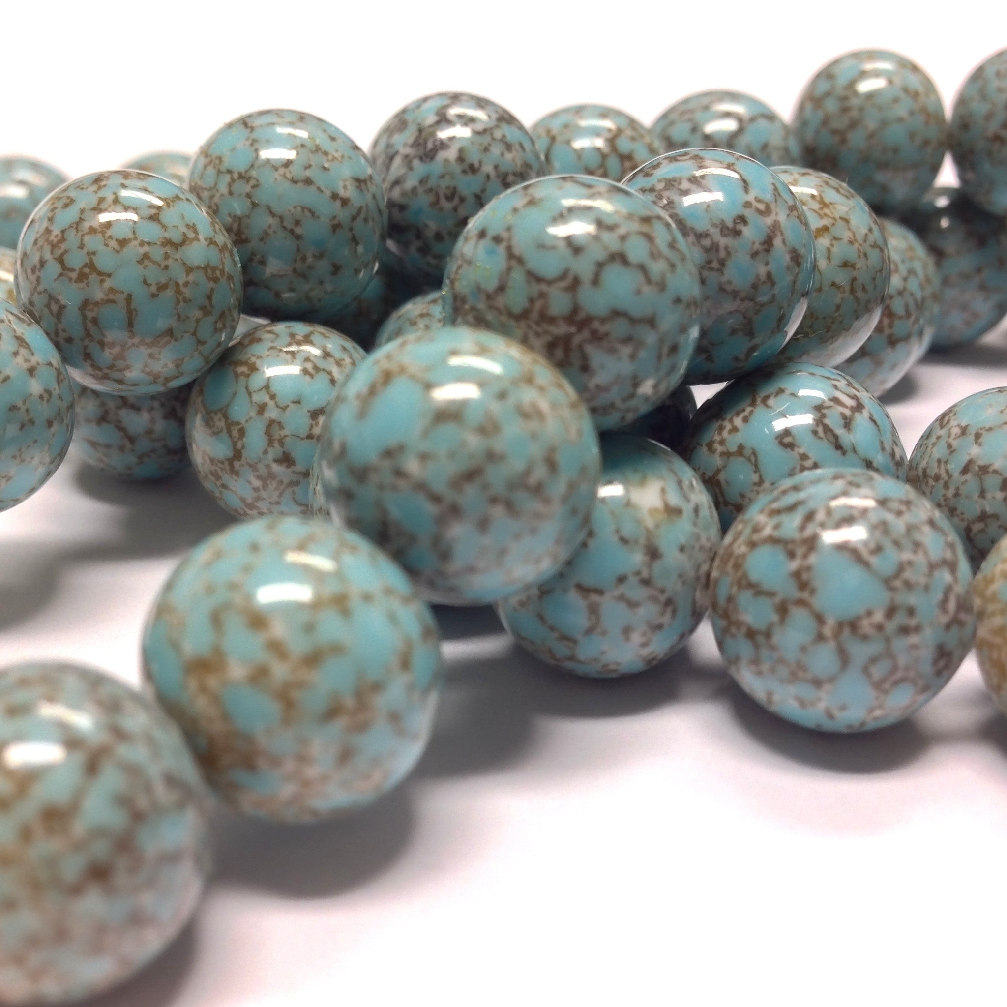 10MM Turquoise Matrix Glass Bead (36 pieces)