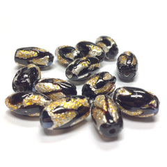 8X14MM Black/Gold Oval Bead (12 pieces)