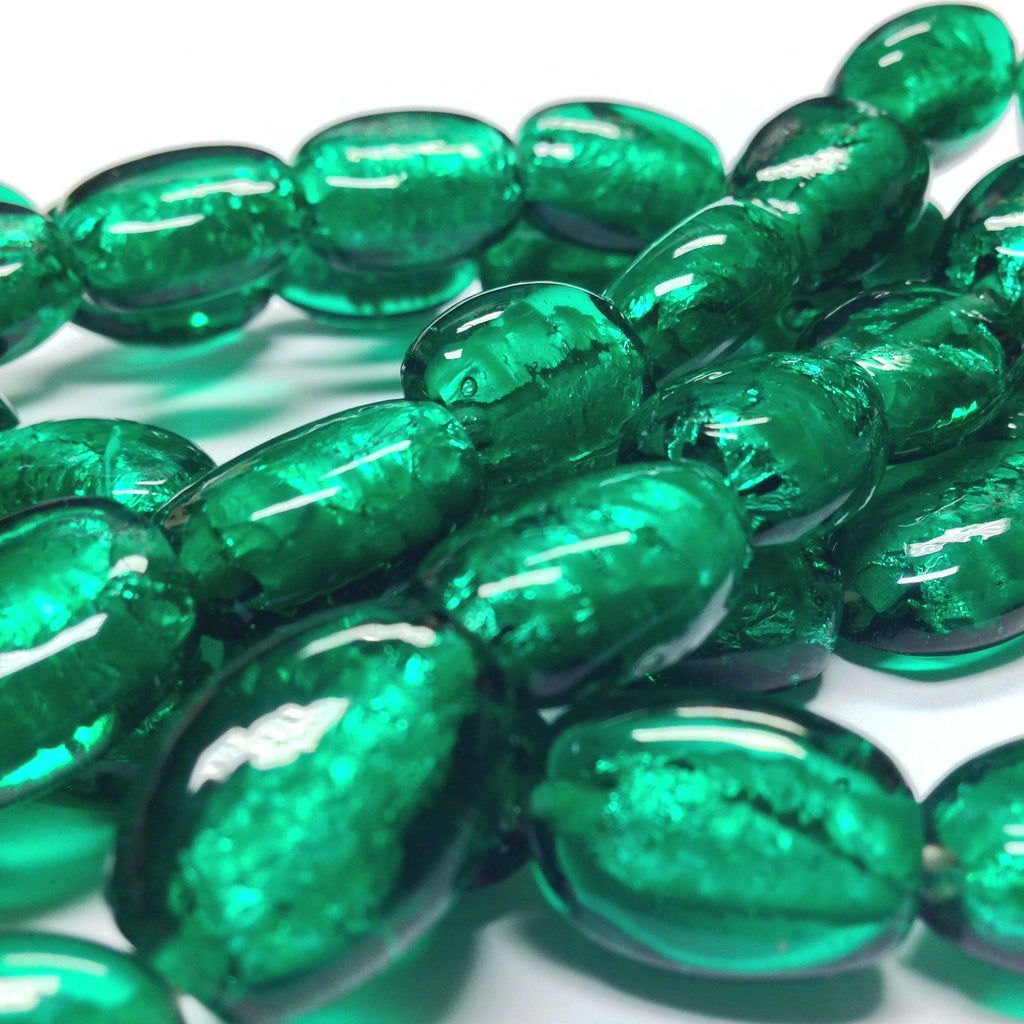 16X12MM Emerald Foiled Oval Glass Bead (24 pieces)