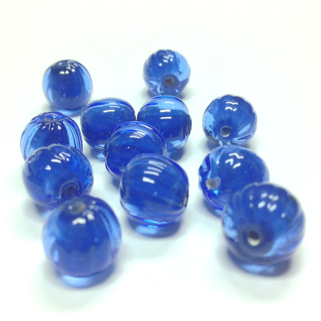 10MM Sapphire Ribbed Glass Bead (72 pieces)