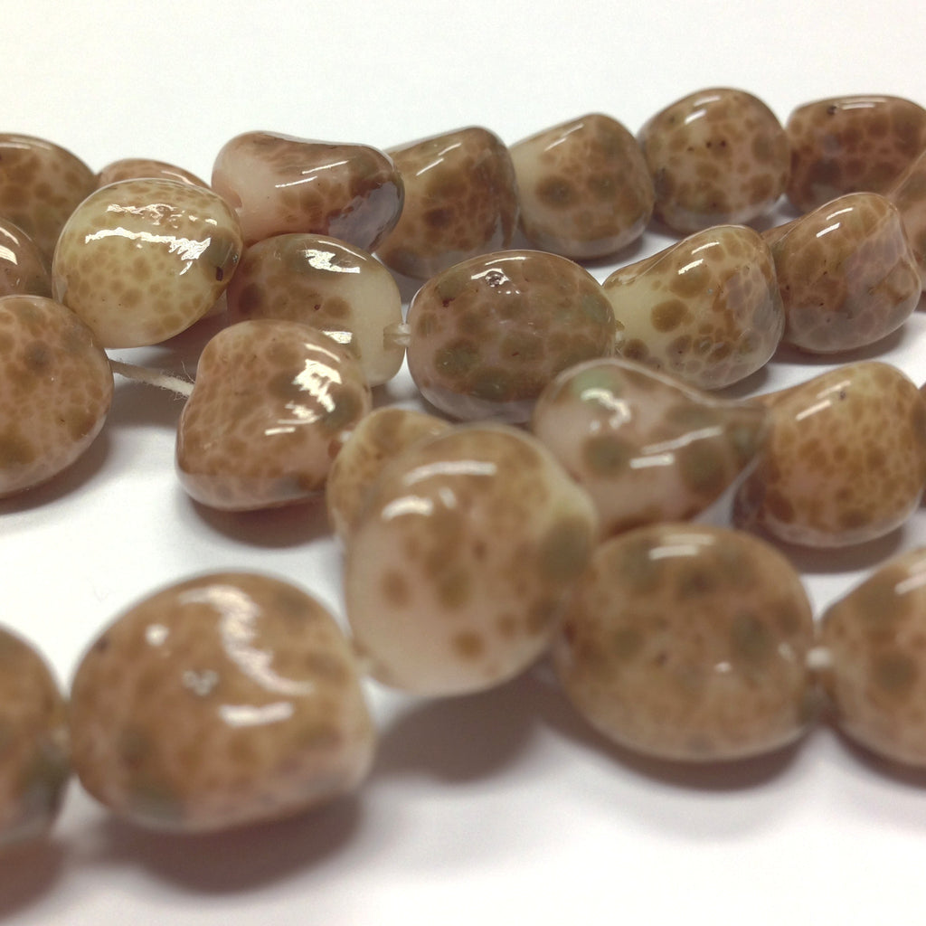 17MM Brown Spotted Matrix Baroque Glass Beads (24 pieces)