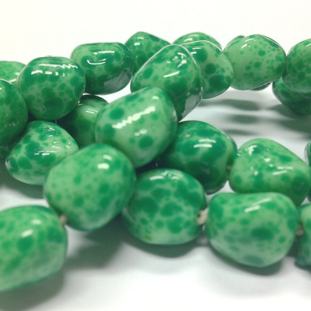 17MM Green Spotted Matrix Baroque Glass Beads (24 pieces)