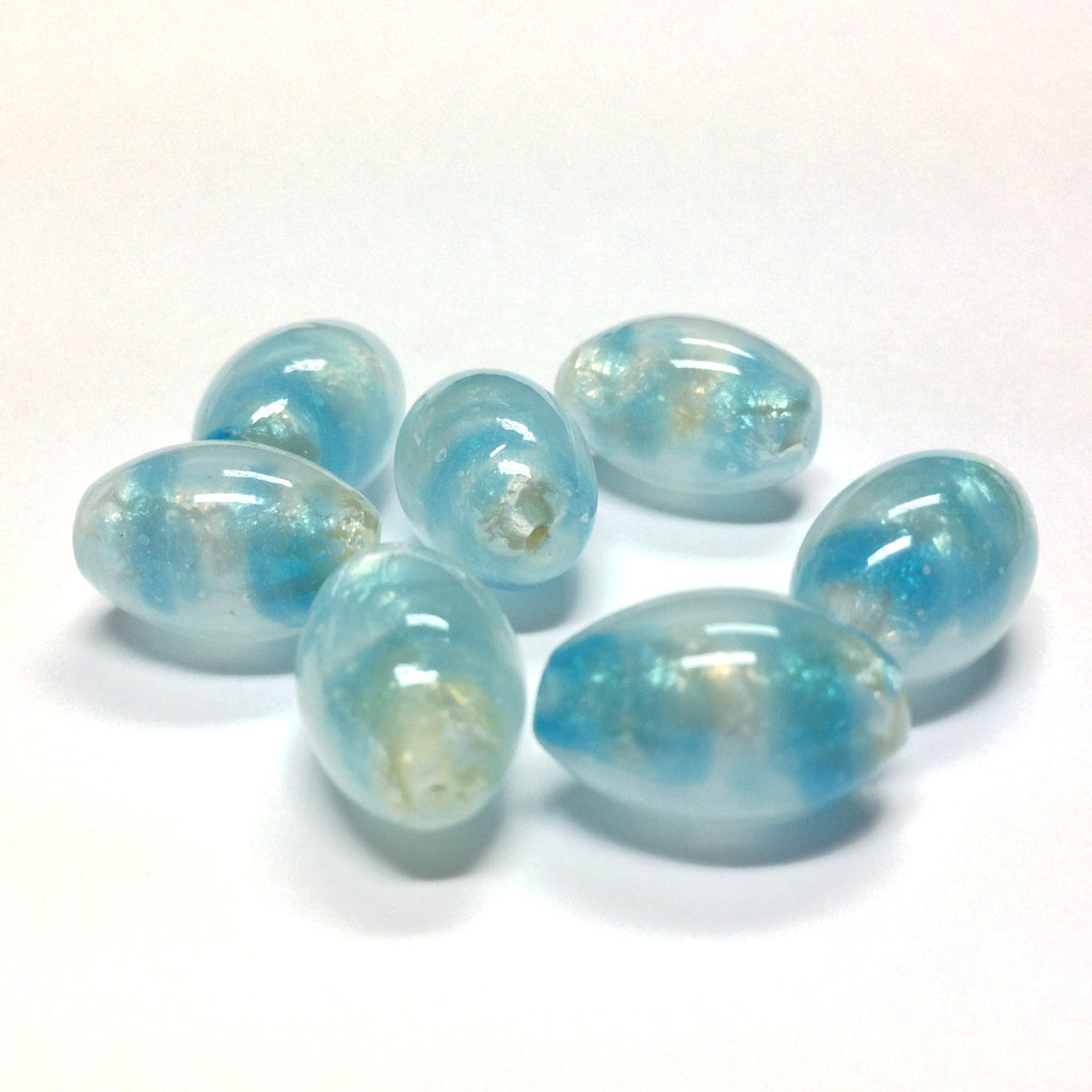 15X10MM Aqua/White Opal Glass Oval Bead (36 pieces)