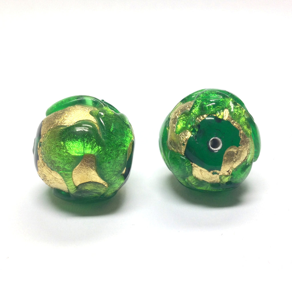 16MM Emerald/Gold Foiled Bead (1 pieces)