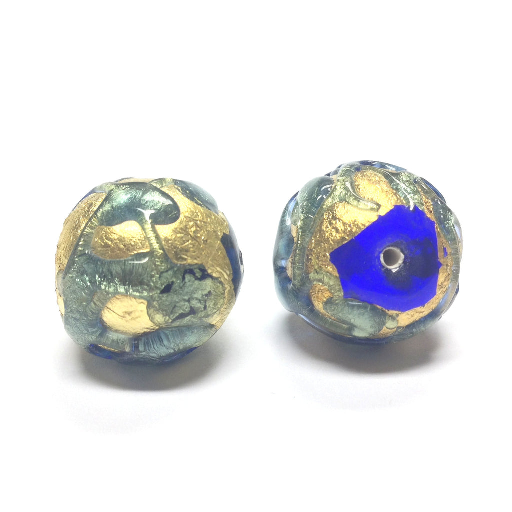 20MM Sapphire/Gold Foiled Bead (1 pieces)