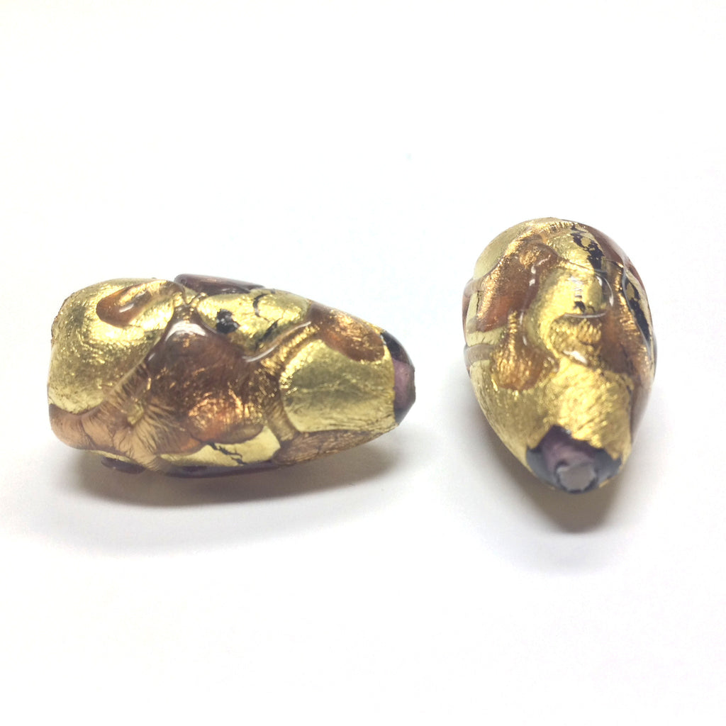 14X24MM Amethyst/Gold Foil Pear Bead (1 pieces)