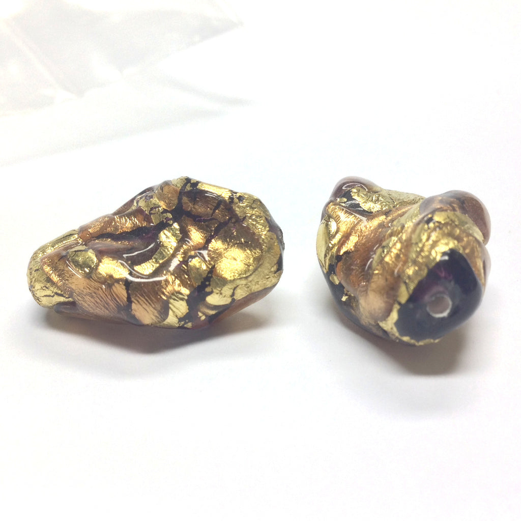 25X18MM Amethyst/Gold Foil Twist Bead (1 pieces)