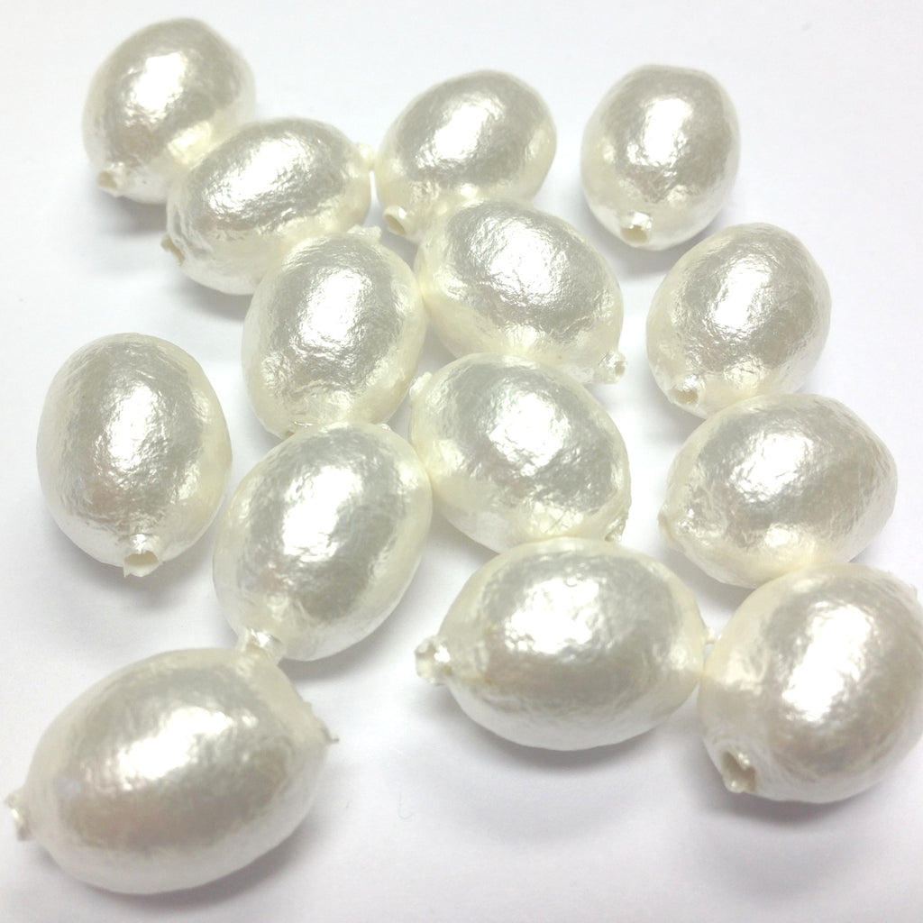 16X9MM Papermache White Cotton Pearl Oval Bead