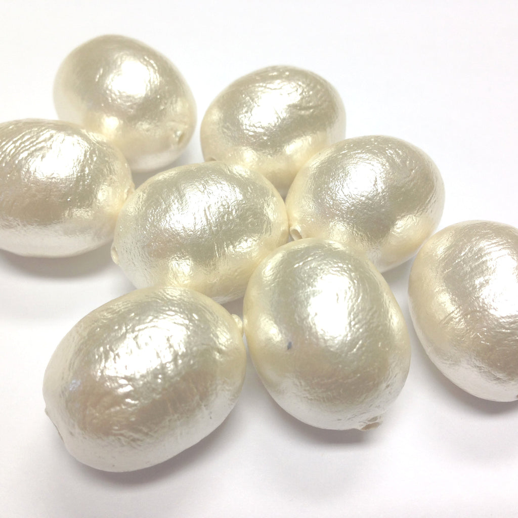24X15MM Papermache White Cotton Pearl Oval Bead