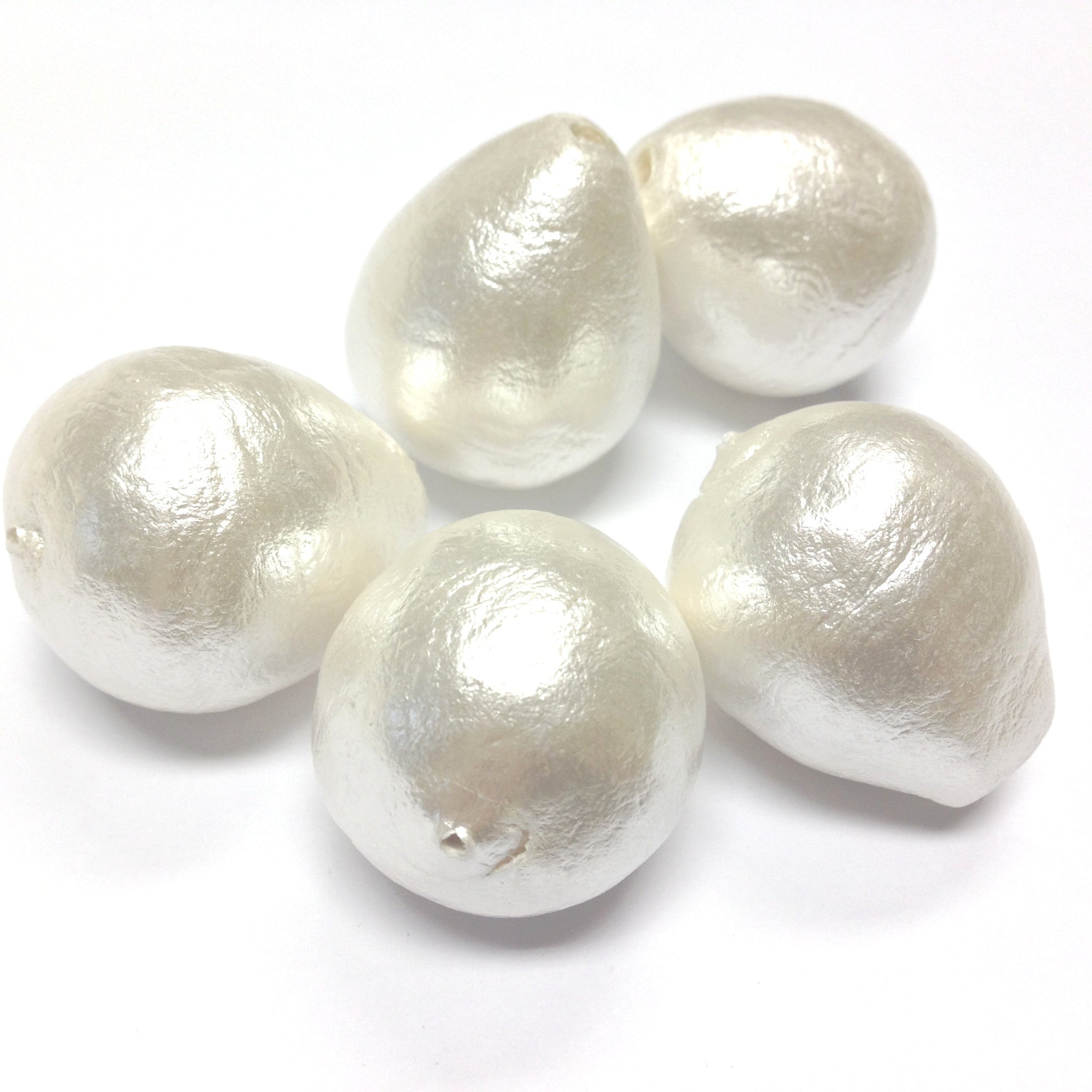 33X27MM Papermache White Cotton Pearl Pear Bead
