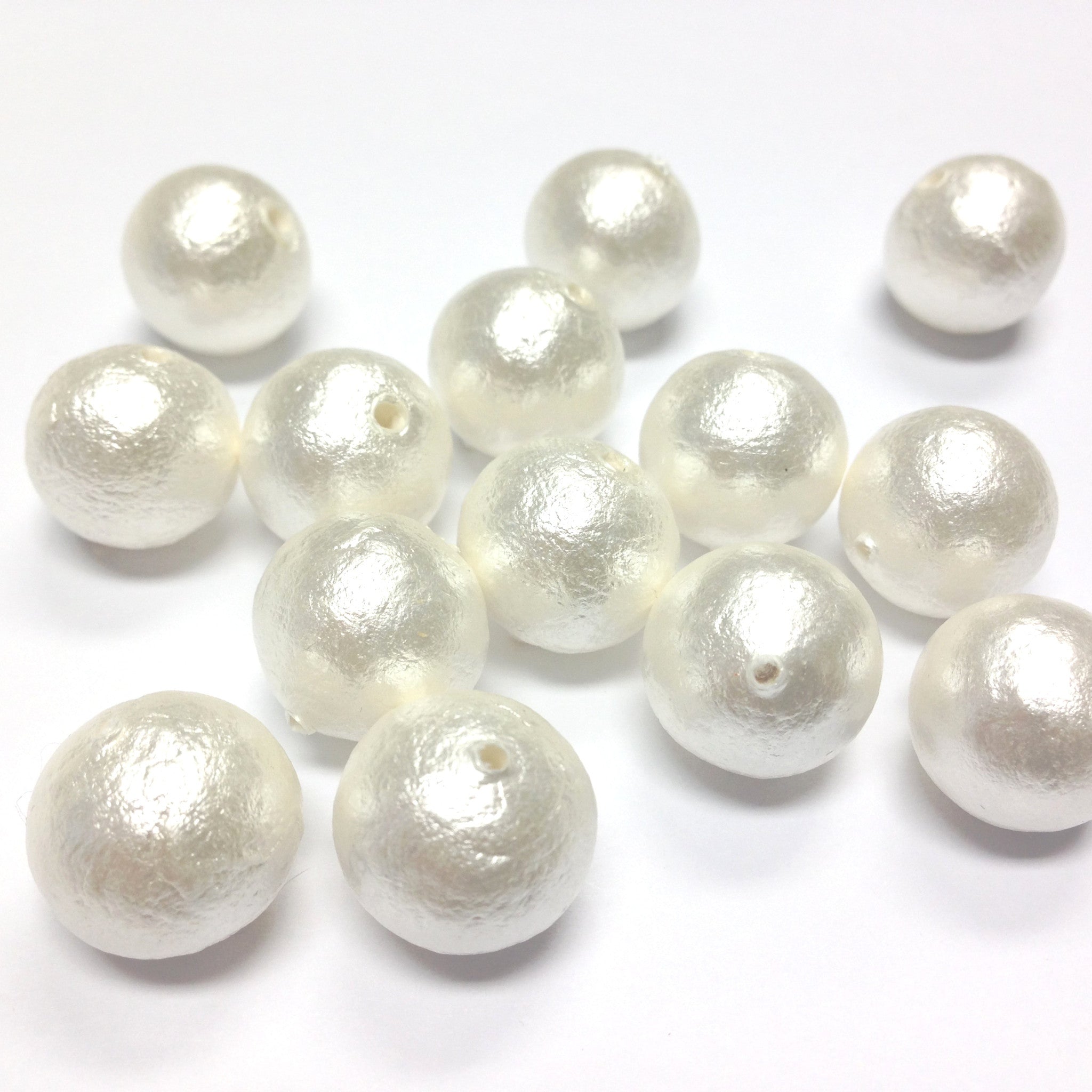 14MM Paper Mache White Cotton Pearl Bead